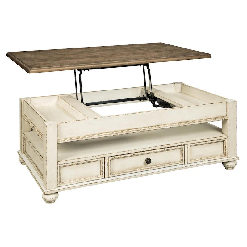 Table basse relevable traditionnelle Realyn blanc/marron