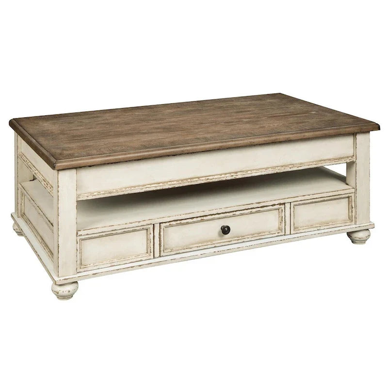 Table basse relevable traditionnelle Realyn blanc/marron