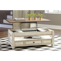 Table basse relevable traditionnelle Realyn blanc/marron