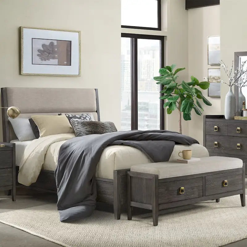 Banc de rangement large Portia 58 pour chambre à coucher, brossé Brindle