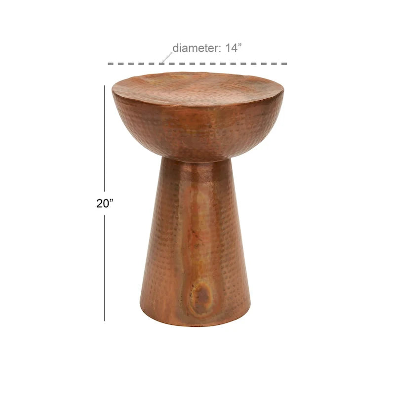 Table d'appoint décorative artisanale en métal avec finition martelée - Bronze ou Cuivre - Roche River Decor
