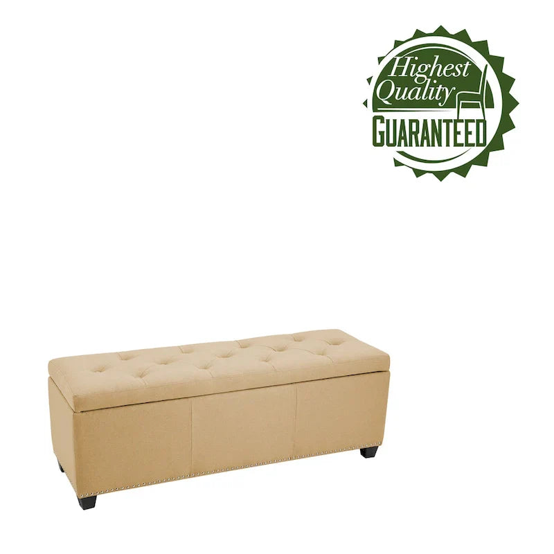 Banc ottoman de rangement Porthos Home Hekla en tissu rembourré avec couvercle rabattable