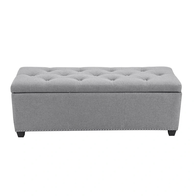 Banc ottoman de rangement Porthos Home Hekla en tissu rembourré avec couvercle rabattable
