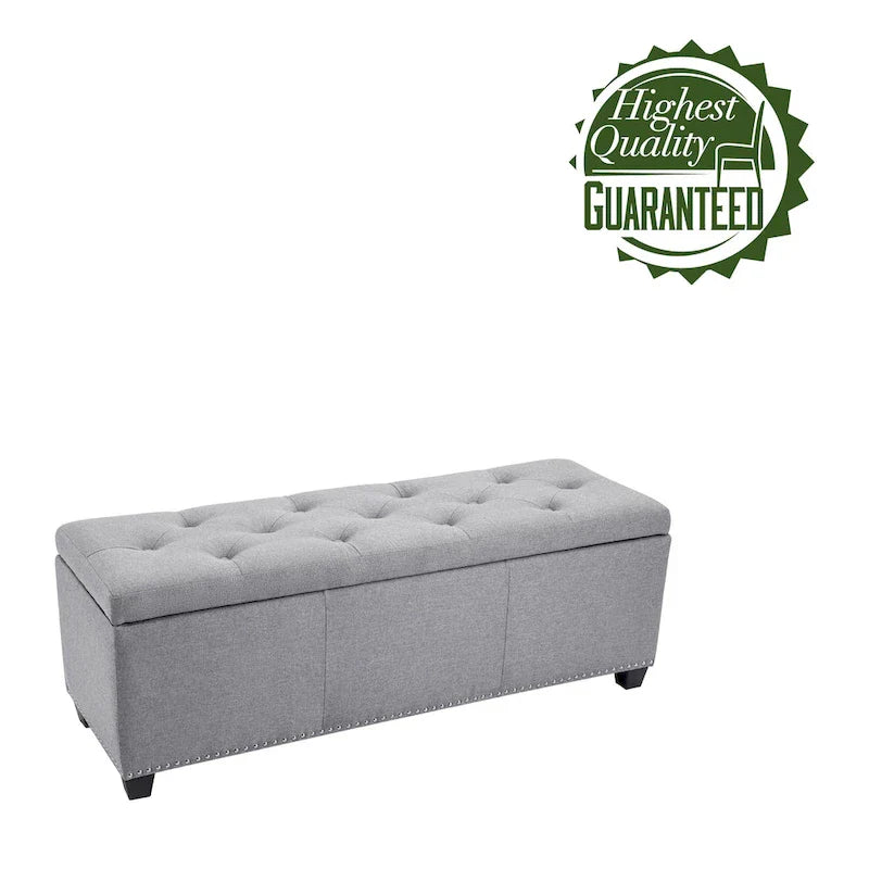 Banc ottoman de rangement Porthos Home Hekla en tissu rembourré avec couvercle rabattable
