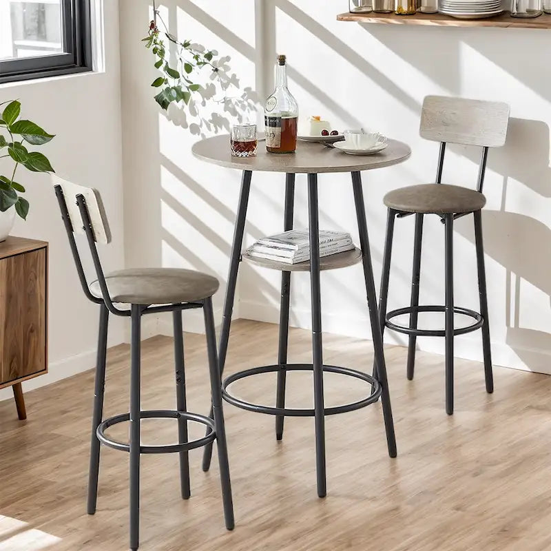 Ensemble de salle à manger 3 pièces, table de bar bistrot ronde à 2 niveaux et chaise rembourrée