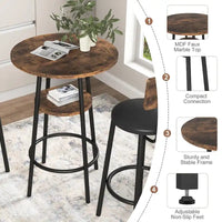 Ensemble de salle à manger 3 pièces, table de bar bistrot ronde à 2 niveaux et chaise rembourrée