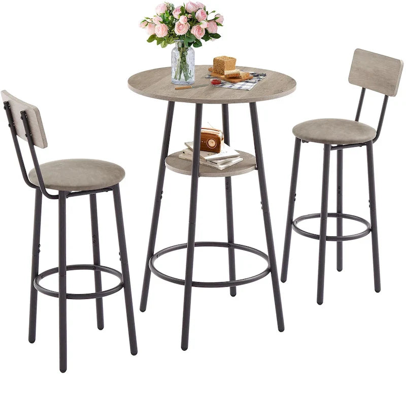 Ensemble de salle à manger 3 pièces, table de bar bistrot ronde à 2 niveaux et chaise rembourrée