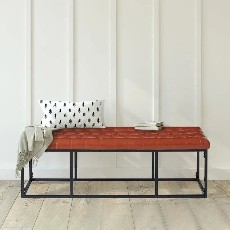 Banc d'appoint en similicuir Ellie Porthos Home avec base en métal