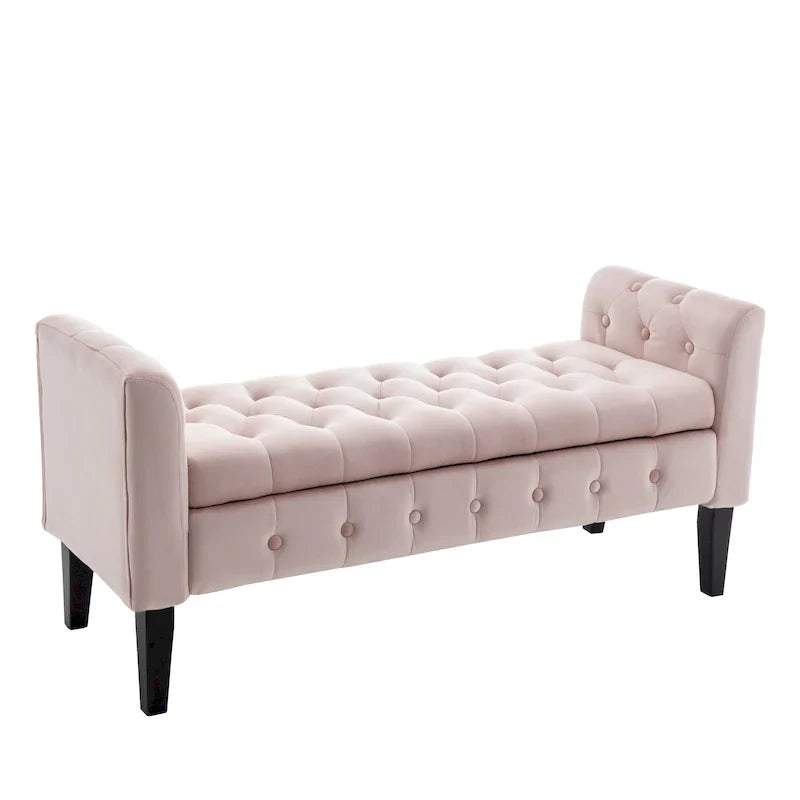 Banc de rangement en velours Porthos Home Brett avec pieds en bois d'hévéa