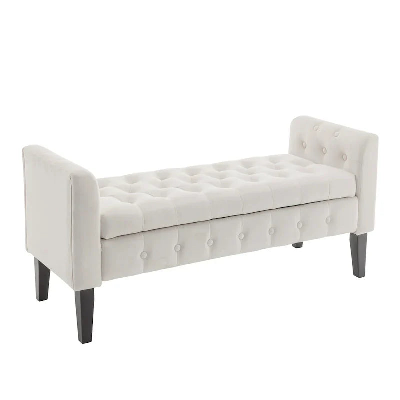Banc de rangement en velours Porthos Home Brett avec pieds en bois d'hévéa