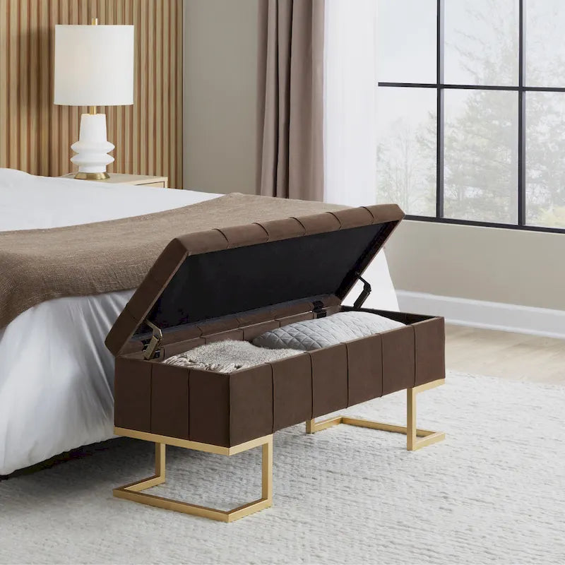 Banc de rangement en velours Silver Orchid Crossgar avec couvercle à charnière