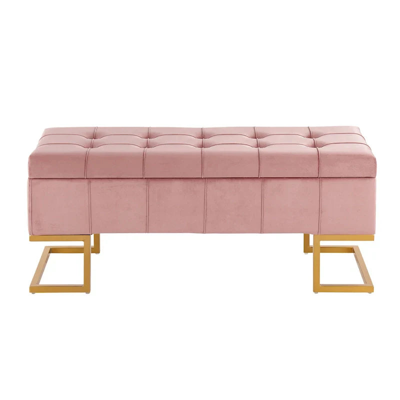 Banc de rangement en velours Silver Orchid Crossgar avec couvercle à charnière