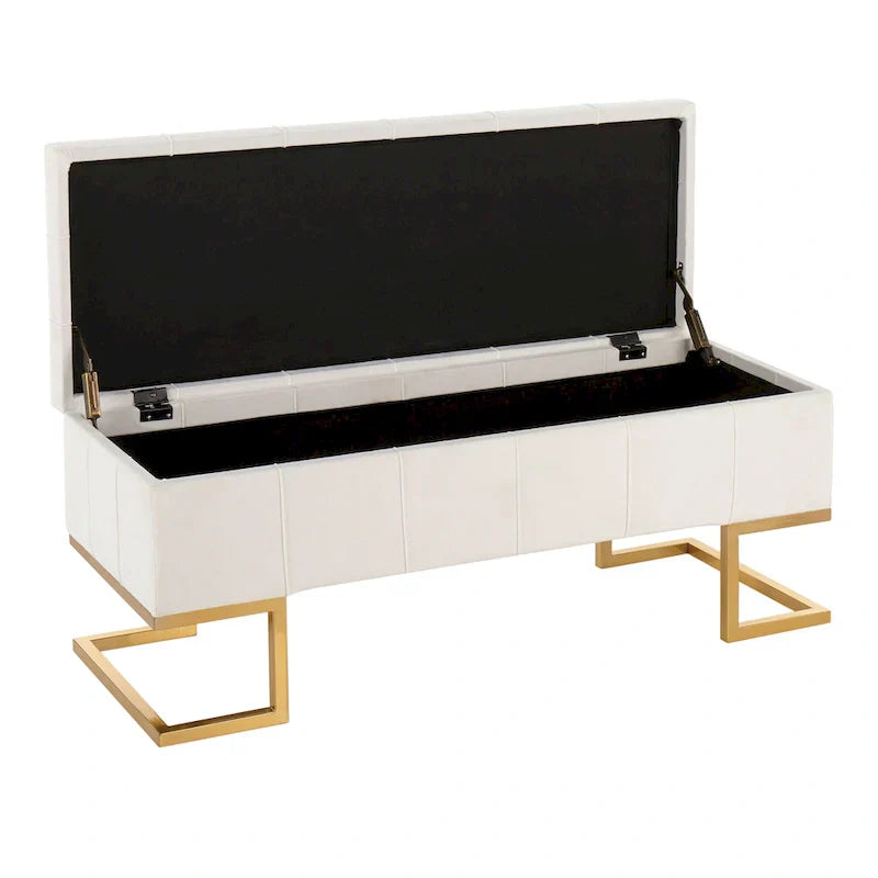 Banc de rangement en velours Silver Orchid Crossgar avec couvercle à charnière