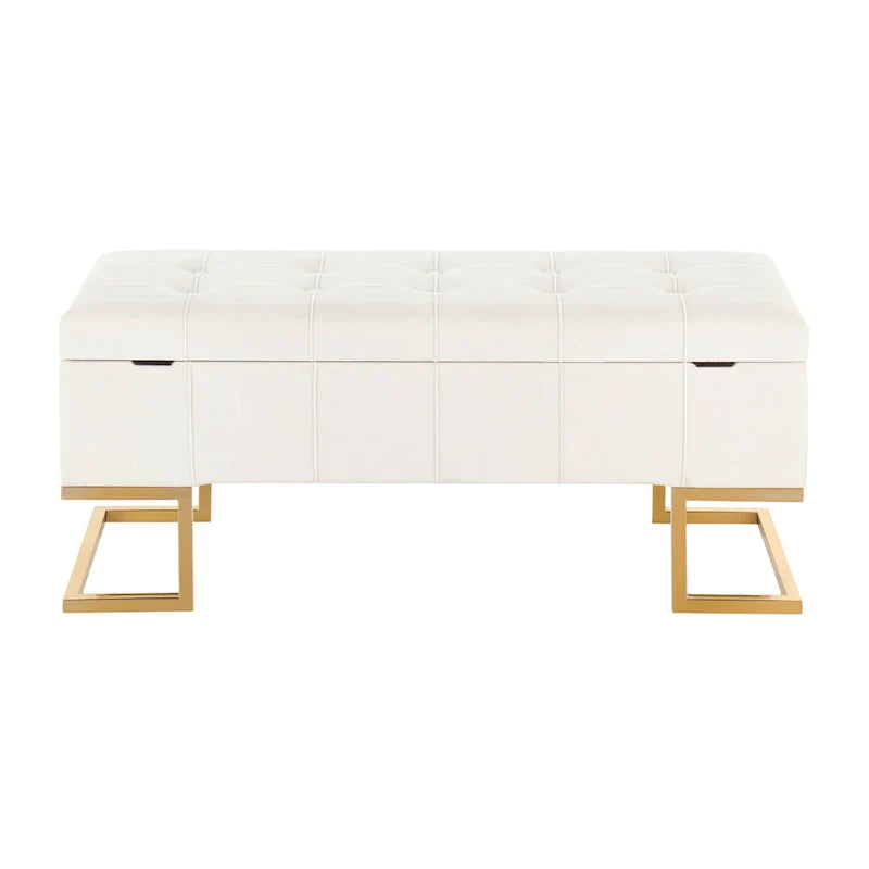Banc de rangement en velours Silver Orchid Crossgar avec couvercle à charnière