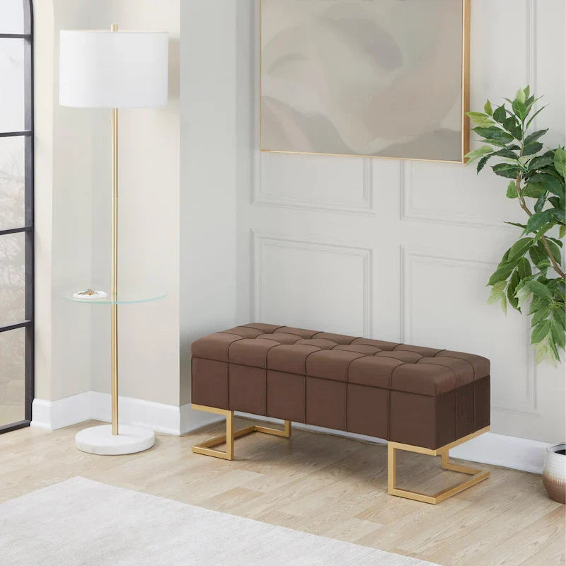 Banc de rangement en velours Silver Orchid Crossgar avec couvercle à charnière