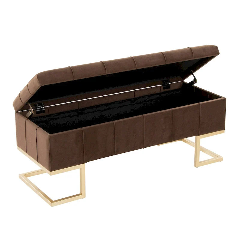 Banc de rangement en velours Silver Orchid Crossgar avec couvercle à charnière
