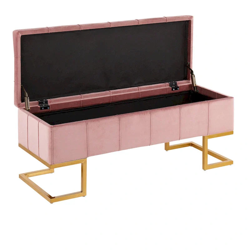 Banc de rangement en velours Silver Orchid Crossgar avec couvercle à charnière