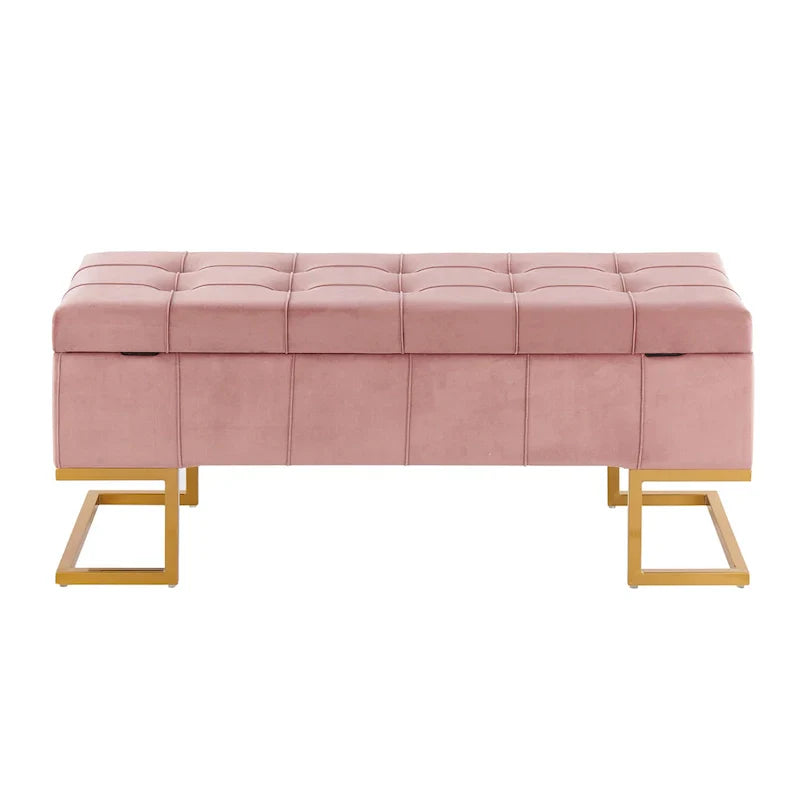 Banc de rangement en velours Silver Orchid Crossgar avec couvercle à charnière