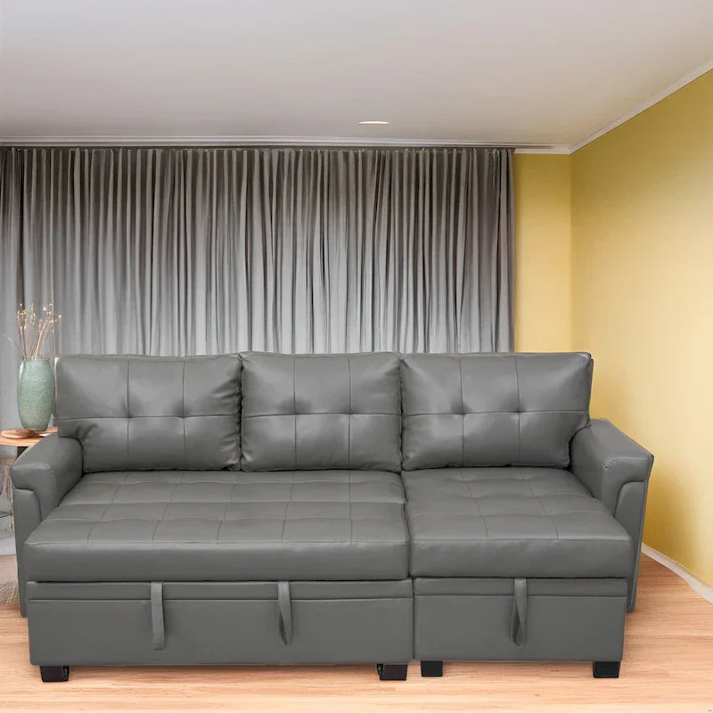 Canapé Sectionnel Réversible avec Lit Escamotable, Méridienne de Rangement Cachée, Pieds Durables