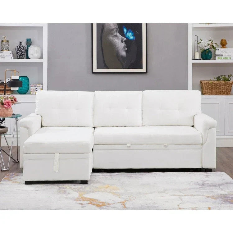 Canapé Sectionnel Réversible avec Lit Escamotable, Méridienne de Rangement Cachée, Pieds Durables