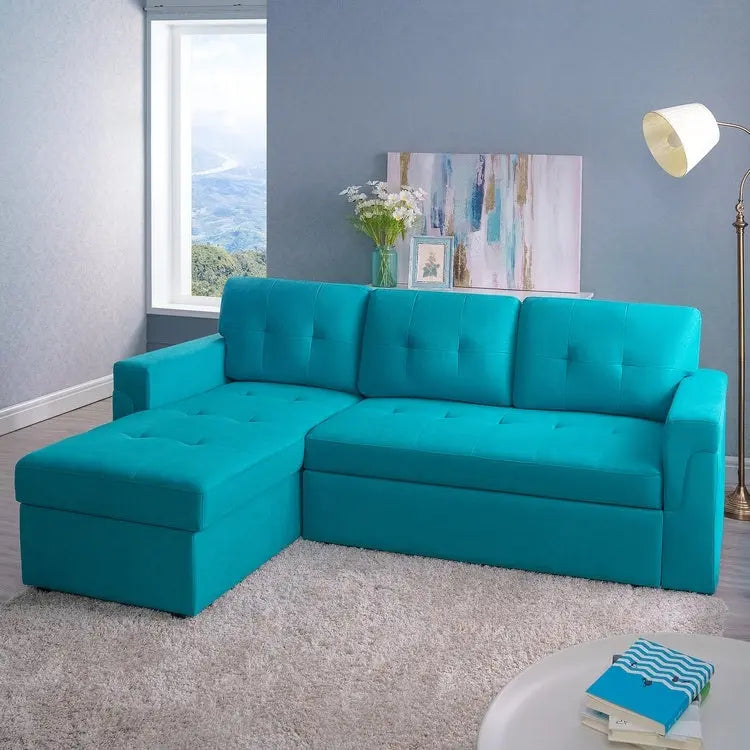 Canapé Sectionnel Réversible avec Lit Escamotable, Méridienne de Rangement Cachée, Pieds Durables