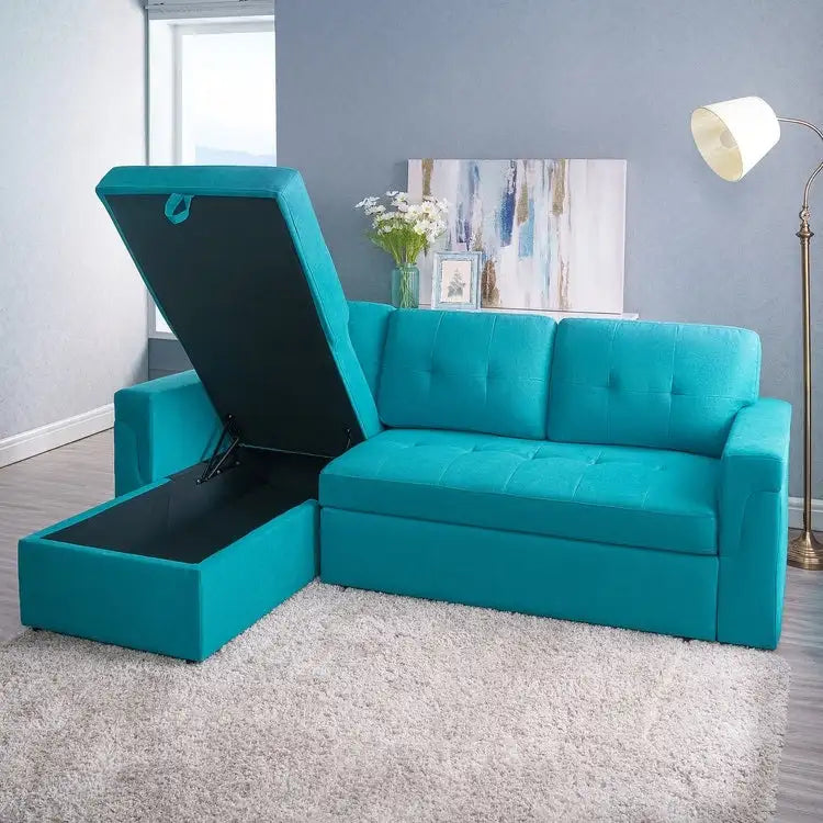 Canapé Sectionnel Réversible avec Lit Escamotable, Méridienne de Rangement Cachée, Pieds Durables