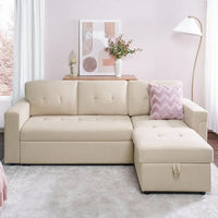 Canapé Sectionnel Réversible avec Lit Escamotable, Méridienne de Rangement Cachée, Pieds Durables