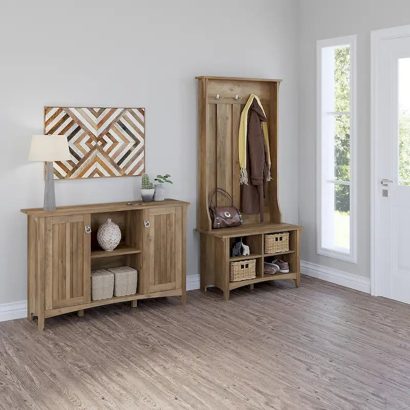 Ensemble meuble de rangement Salinas et banc à chaussures avec portemanteau par Bush Furniture