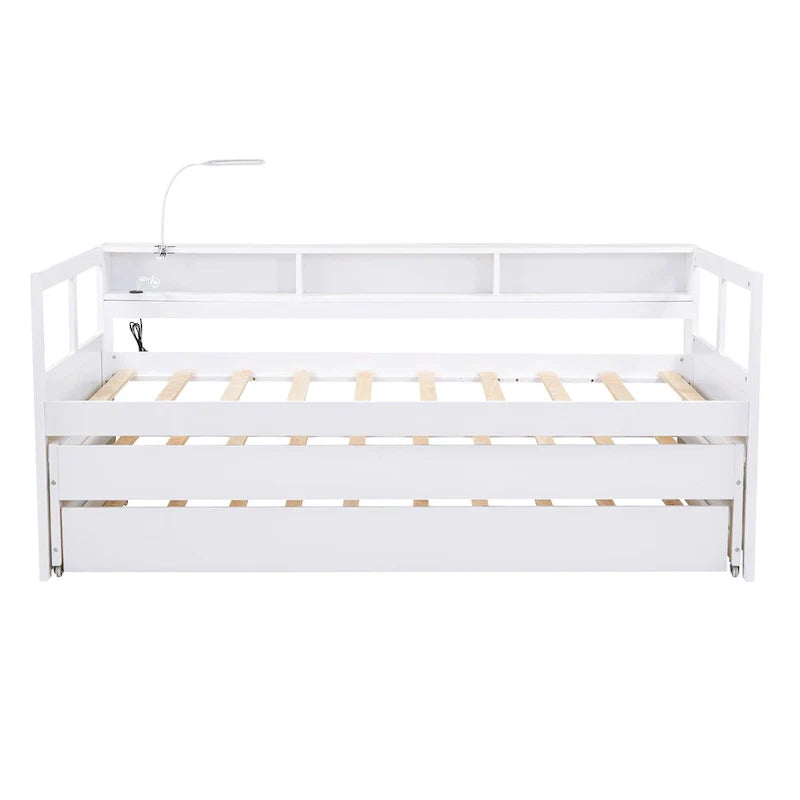 Lit de repos double XL en bois avec 2 lits gigognes et port USB