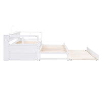 Lit de repos double XL en bois avec 2 lits gigognes et port USB