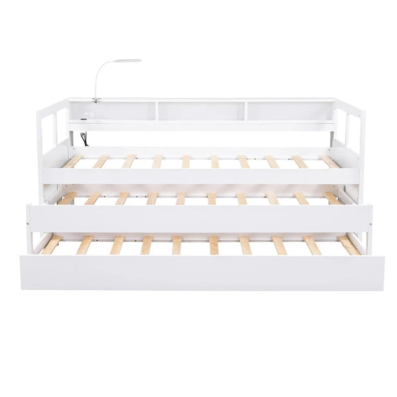 Lit de repos double XL en bois avec 2 lits gigognes et port USB