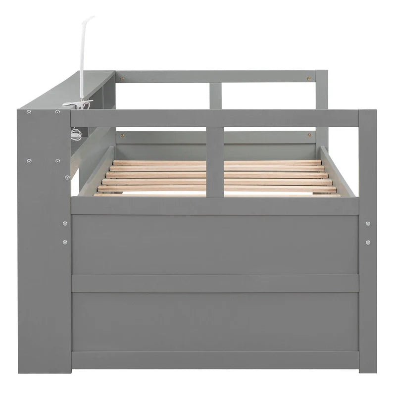Lit de repos double XL en bois avec 2 lits gigognes et port USB