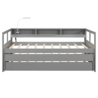 Lit de repos double XL en bois avec 2 lits gigognes et port USB