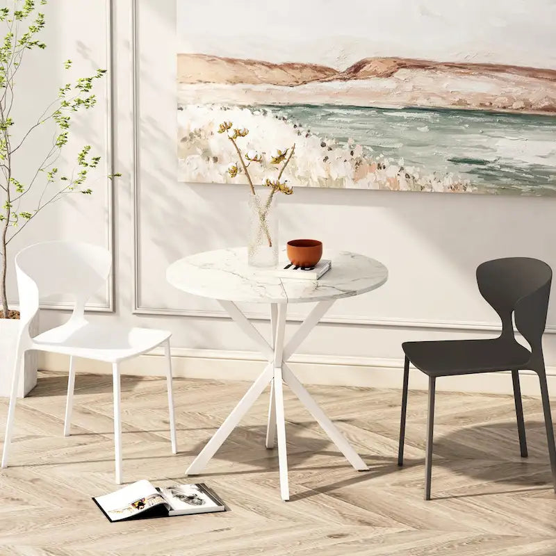 Table à manger ronde moderne à pieds croisés, plateau amovible en deux parties