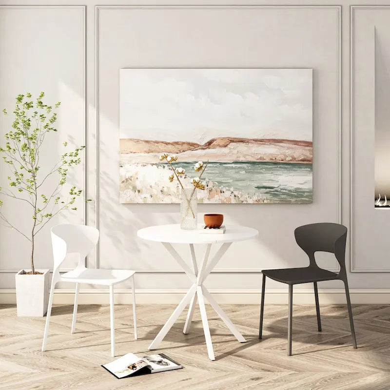 Table à manger ronde moderne à pieds croisés, plateau amovible en deux parties