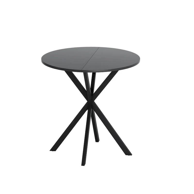 Table à manger ronde moderne à pieds croisés, plateau amovible en deux parties