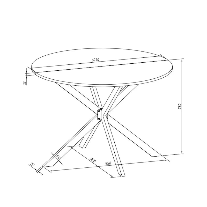 Table à manger ronde moderne à pieds croisés, plateau amovible en deux parties