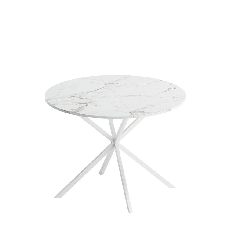 Table à manger ronde moderne à pieds croisés, plateau amovible en deux parties