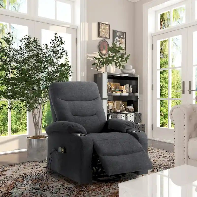 Clihome Fauteuil inclinable de massage électrique doux rembourré avec porte-gobelet