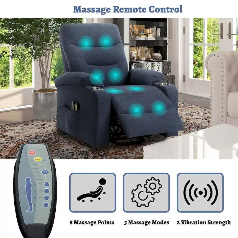 Clihome Fauteuil inclinable de massage électrique doux rembourré avec porte-gobelet