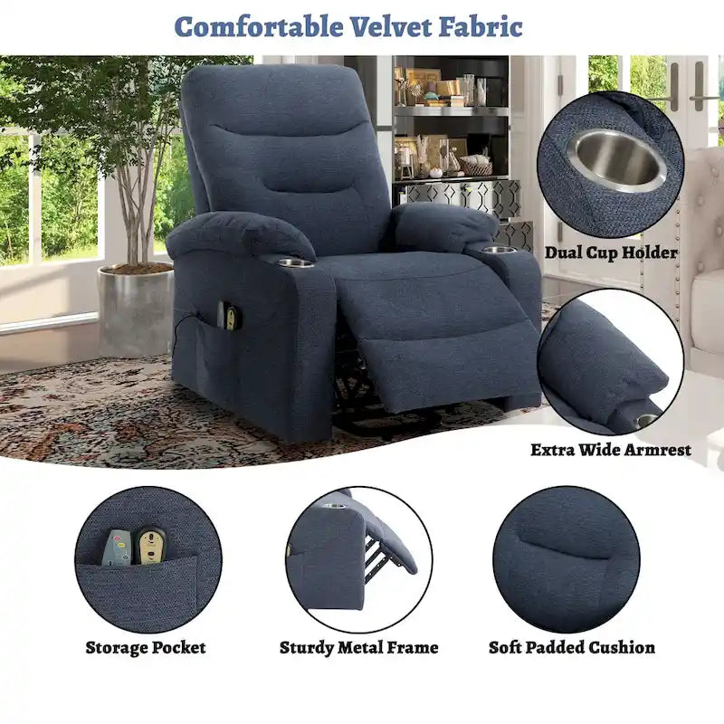 Clihome Fauteuil inclinable de massage électrique doux rembourré avec porte-gobelet