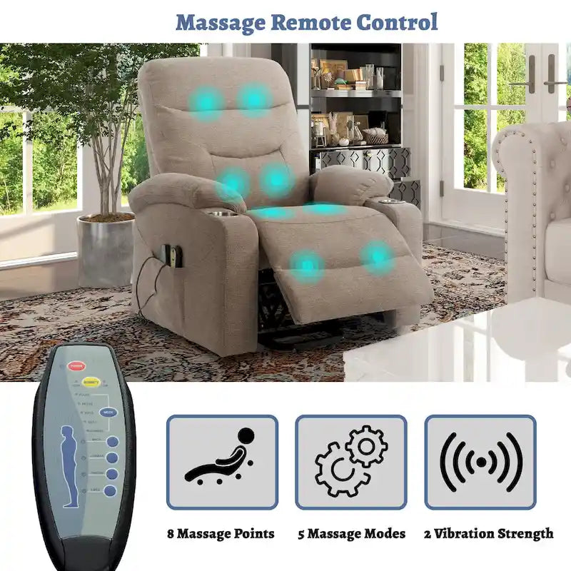 Clihome Fauteuil inclinable de massage électrique doux rembourré avec porte-gobelet
