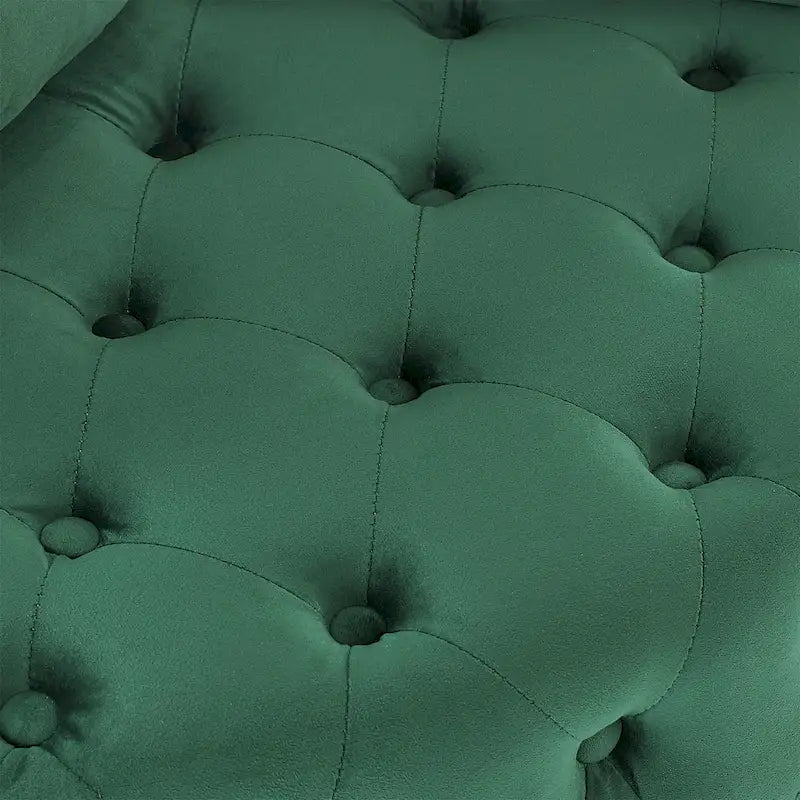 Fauteuil pivotant en velours pour salon avec boutons touffetés, 3 coussins et roulettes mobiles