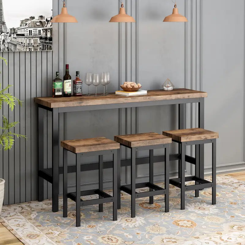 Ensemble de table à manger extra-longue avec 3 tabourets pub