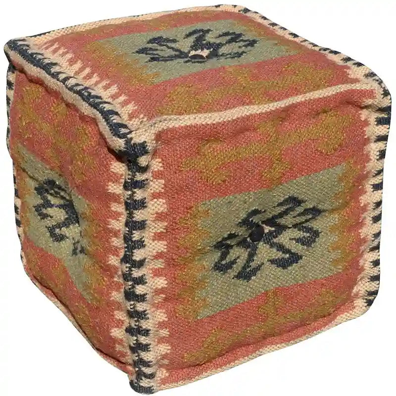 Pouf HERAT ORIENTAL fait main en Kilim de laine et de jute d'Inde