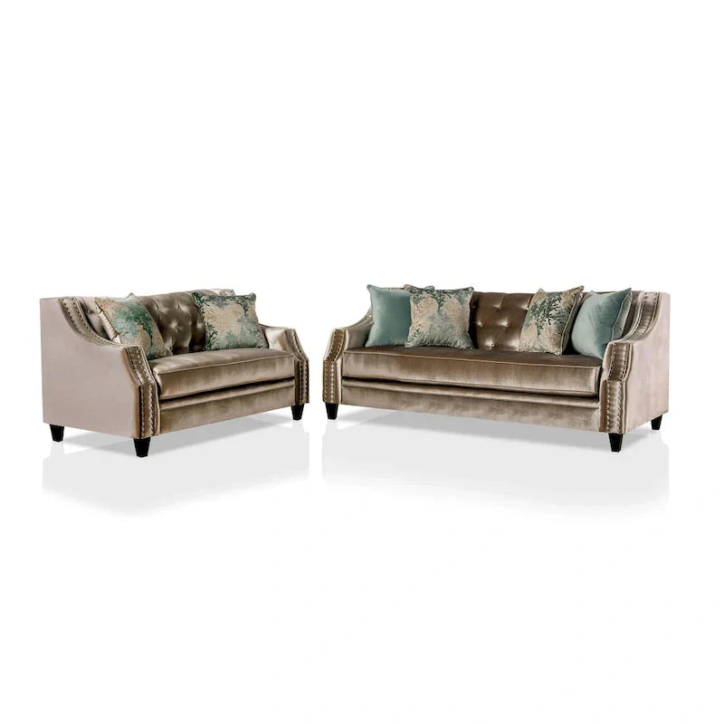 Ensemble Salon 2 Pièces Vynn Transitionnel en Chenille à Accoudoirs Inclinés par Furniture of America