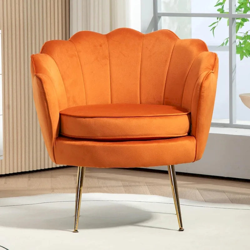 Fauteuil rond Cavett 28.3 large en velours avec pieds en métal doré