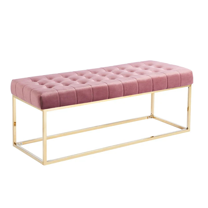 Banc en Velours Tufté Porthos Home Wenn avec Pieds en Chrome Doré