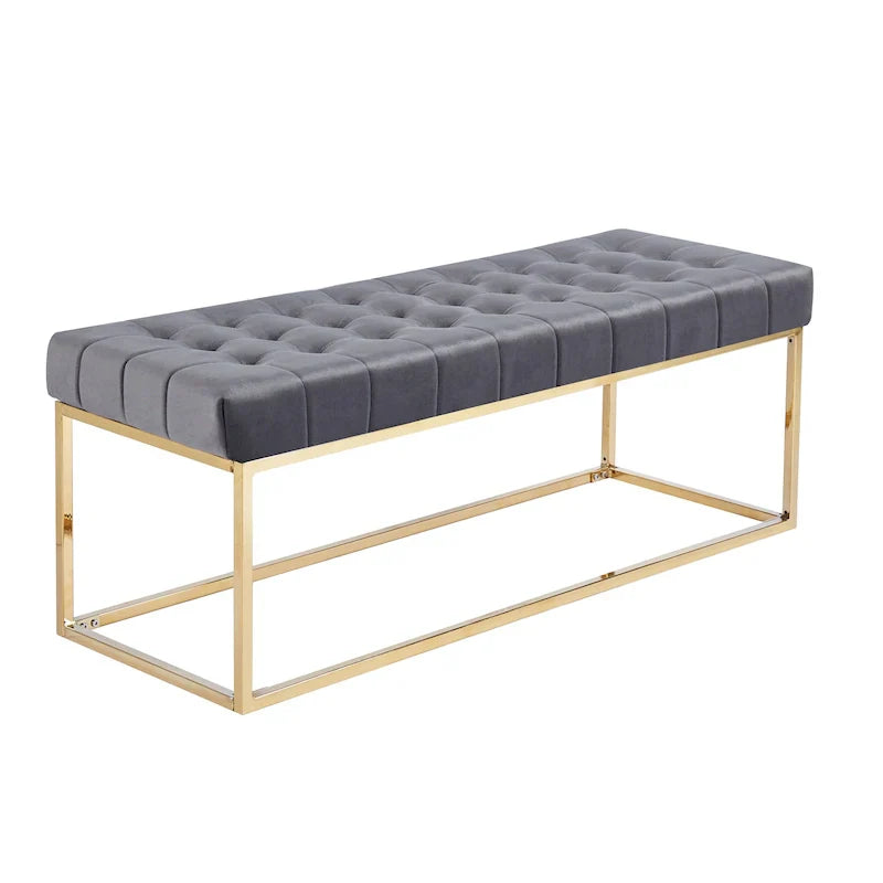 Banc en Velours Tufté Porthos Home Wenn avec Pieds en Chrome Doré