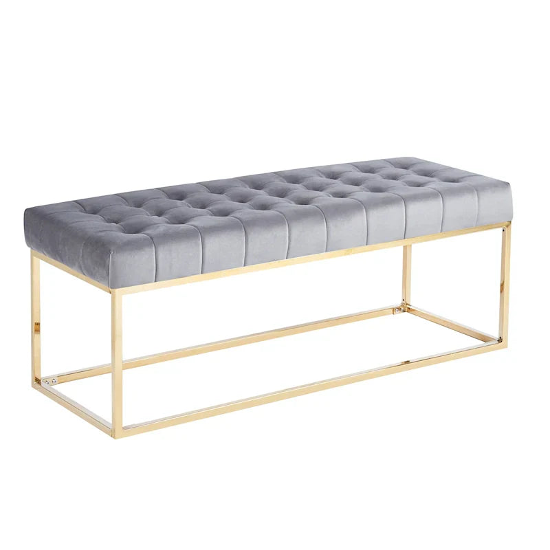 Banc en Velours Tufté Porthos Home Wenn avec Pieds en Chrome Doré